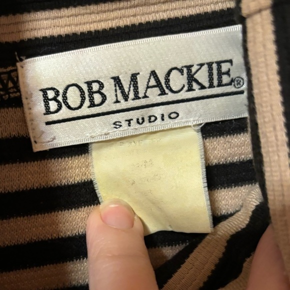 Bob Mackie Studio-Tan/Black Striped Long Sleeve Shirt - Picture 3 of 4